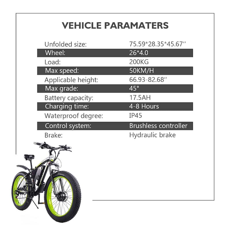 26" 1000W Dualdrive Electric Bicycle with 48V 17.5Ah Battery for Adult